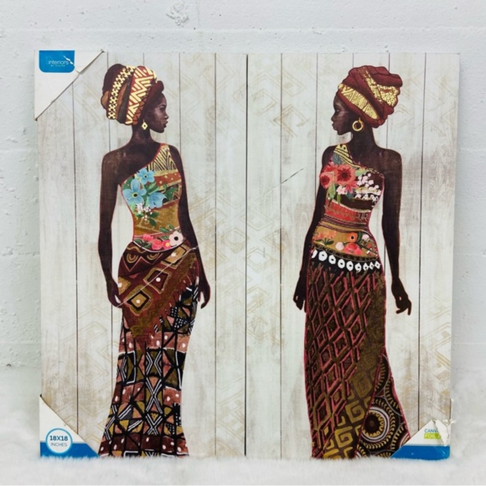 African Silhouette Wall Art in Brown & Gold set of two Decorative Canvas Panel